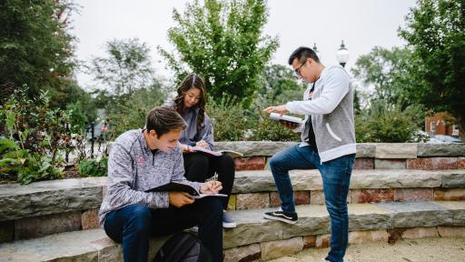 学生 studying on campus